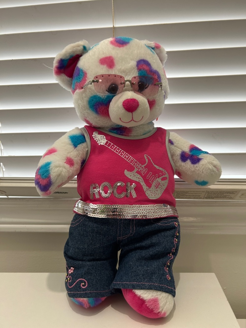 Build-A-Bear White Plush with Pink, Blue, and Purple Heart Spots